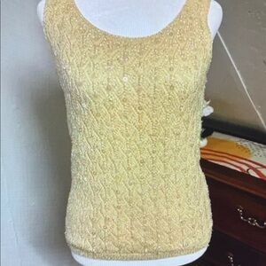 Women's Gold Sequin V-Neck Sweater